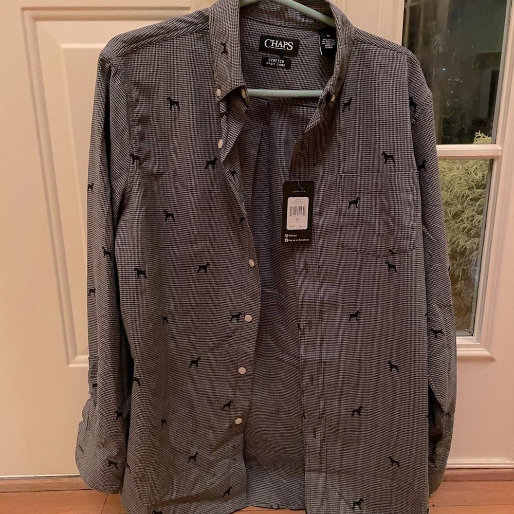 NWT Chaps Men’s Medium Dress Shirt, Dog Pattern